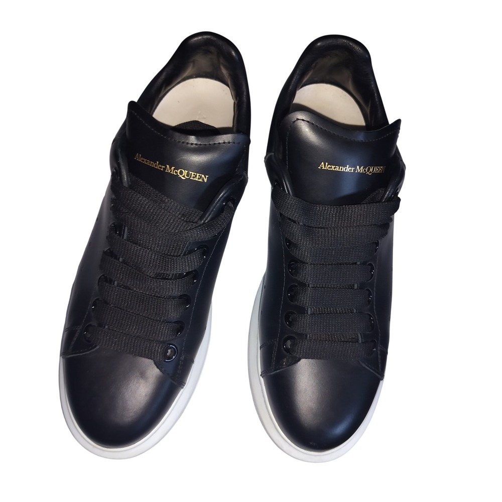 Alexander McQuee Oversized Sneakers Black Leather White Sole Womens Luxury Shoes - Picture 10 of 13